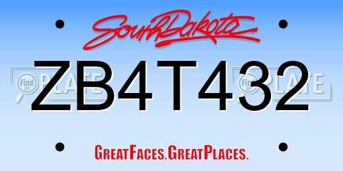 ZB4T432 South Dakota License Plate