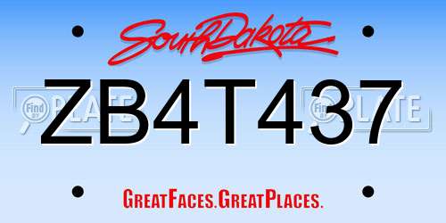 ZB4T437 South Dakota License Plate