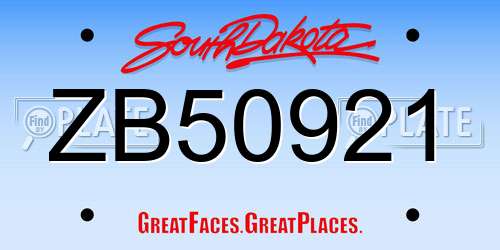 ZB50921 South Dakota License Plate