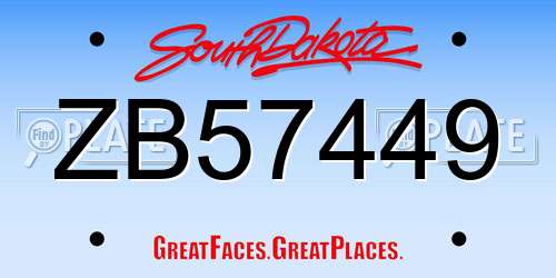 ZB57449 South Dakota License Plate
