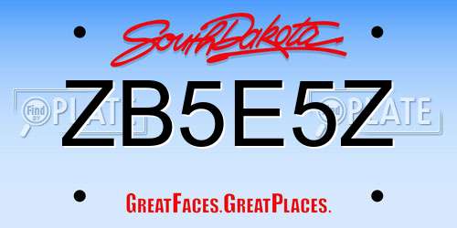 ZB5E5Z South Dakota License Plate