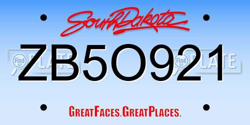 ZB5O921 South Dakota License Plate