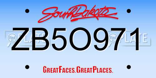 ZB5O971 South Dakota License Plate