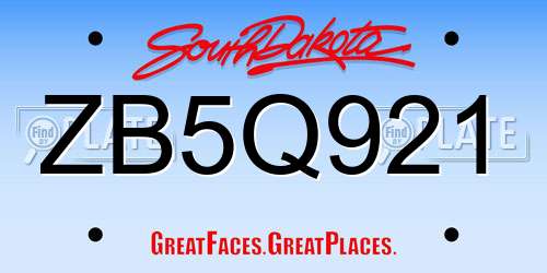 ZB5Q921 South Dakota License Plate