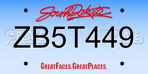 ZB5T449 South Dakota License Plate