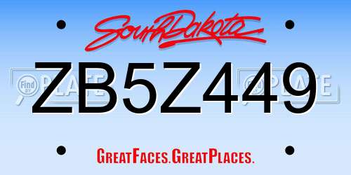 ZB5Z449 South Dakota License Plate