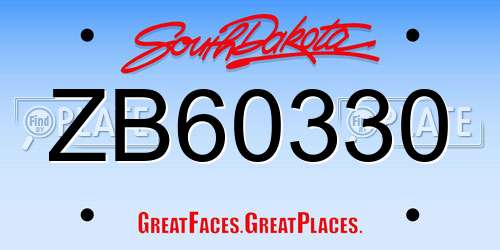 ZB60330 South Dakota License Plate