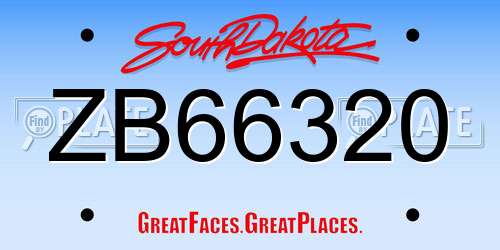 ZB66320 South Dakota License Plate