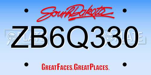 ZB6Q330 South Dakota License Plate