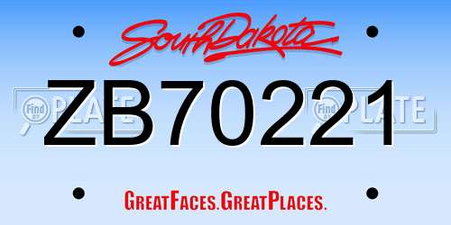 ZB70221 South Dakota License Plate
