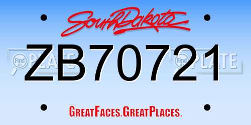 ZB70721 South Dakota License Plate