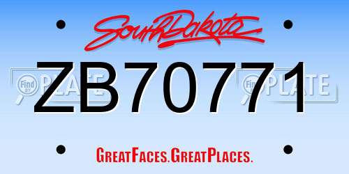 ZB70771 South Dakota License Plate