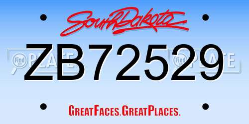 ZB72529 South Dakota License Plate
