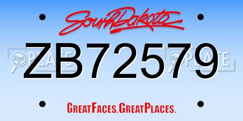 ZB72579 South Dakota License Plate