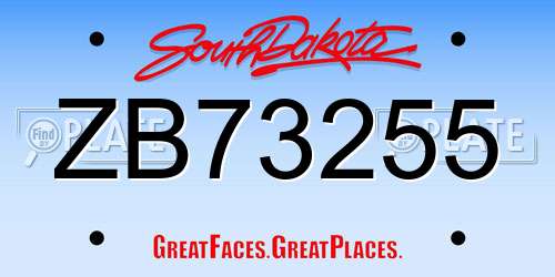 ZB73255 South Dakota License Plate