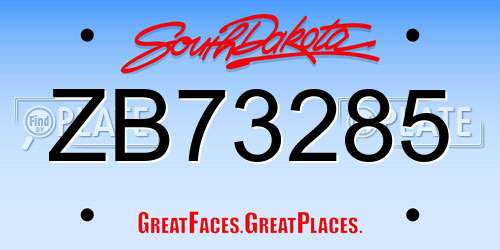 ZB73285 South Dakota License Plate