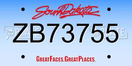ZB73755 South Dakota License Plate