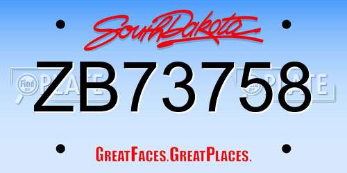 ZB73758 South Dakota License Plate