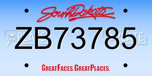 ZB73785 South Dakota License Plate