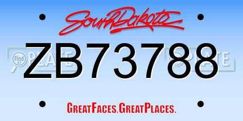 ZB73788 South Dakota License Plate
