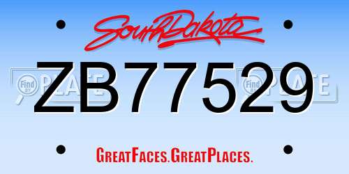 ZB77529 South Dakota License Plate