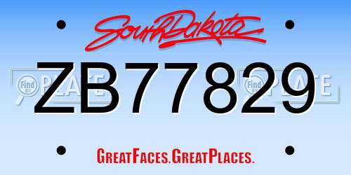ZB77829 South Dakota License Plate