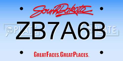 ZB7A6B South Dakota License Plate