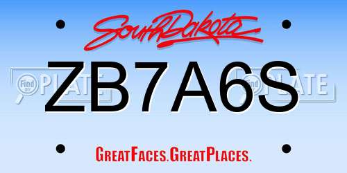 ZB7A6S South Dakota License Plate