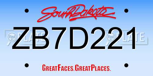ZB7D221 South Dakota License Plate