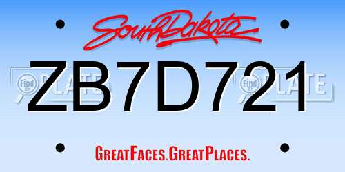 ZB7D721 South Dakota License Plate