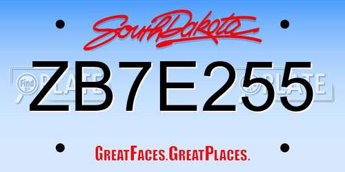 ZB7E255 South Dakota License Plate