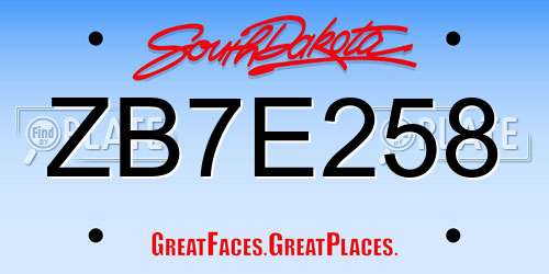 ZB7E258 South Dakota License Plate