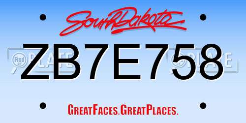 ZB7E758 South Dakota License Plate