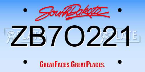 ZB7O221 South Dakota License Plate