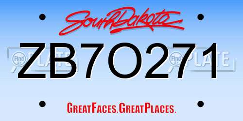 ZB7O271 South Dakota License Plate