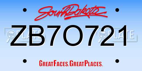 ZB7O721 South Dakota License Plate