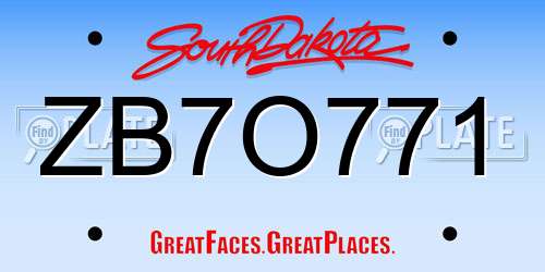 ZB7O771 South Dakota License Plate