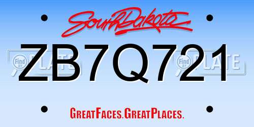 ZB7Q721 South Dakota License Plate