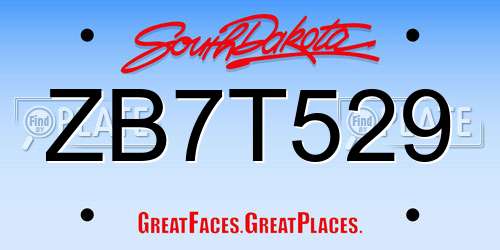 ZB7T529 South Dakota License Plate