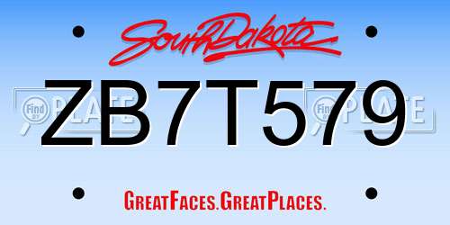 ZB7T579 South Dakota License Plate