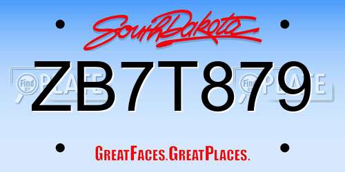 ZB7T879 South Dakota License Plate
