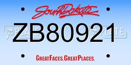 ZB80921 South Dakota License Plate