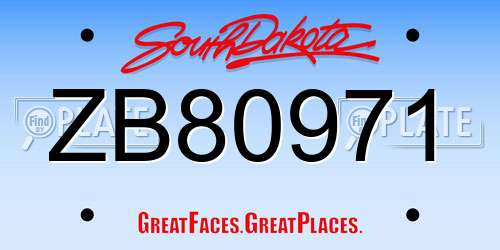 ZB80971 South Dakota License Plate