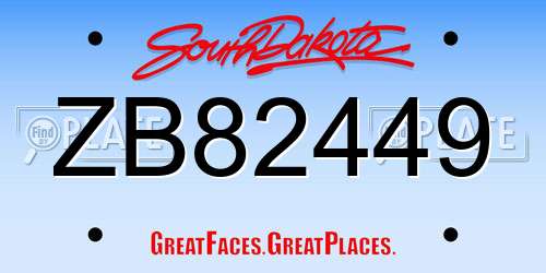 ZB82449 South Dakota License Plate