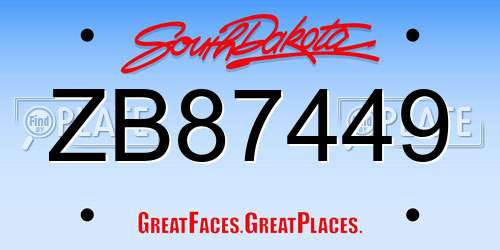 ZB87449 South Dakota License Plate