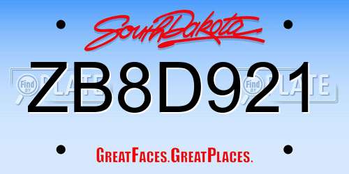 ZB8D921 South Dakota License Plate