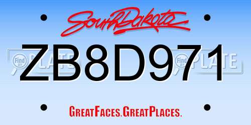 ZB8D971 South Dakota License Plate