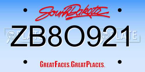 ZB8O921 South Dakota License Plate