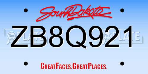 ZB8Q921 South Dakota License Plate