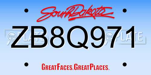 ZB8Q971 South Dakota License Plate
